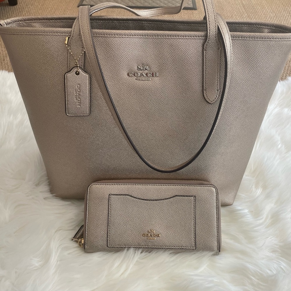 Gold Coach tote and wallet